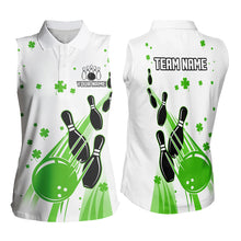 Load image into Gallery viewer, Green and White Shamrock Lucky Bowling Sleeveless Polo Shirt Custom St Patrick Day Team Bowling Jersey NQS9499