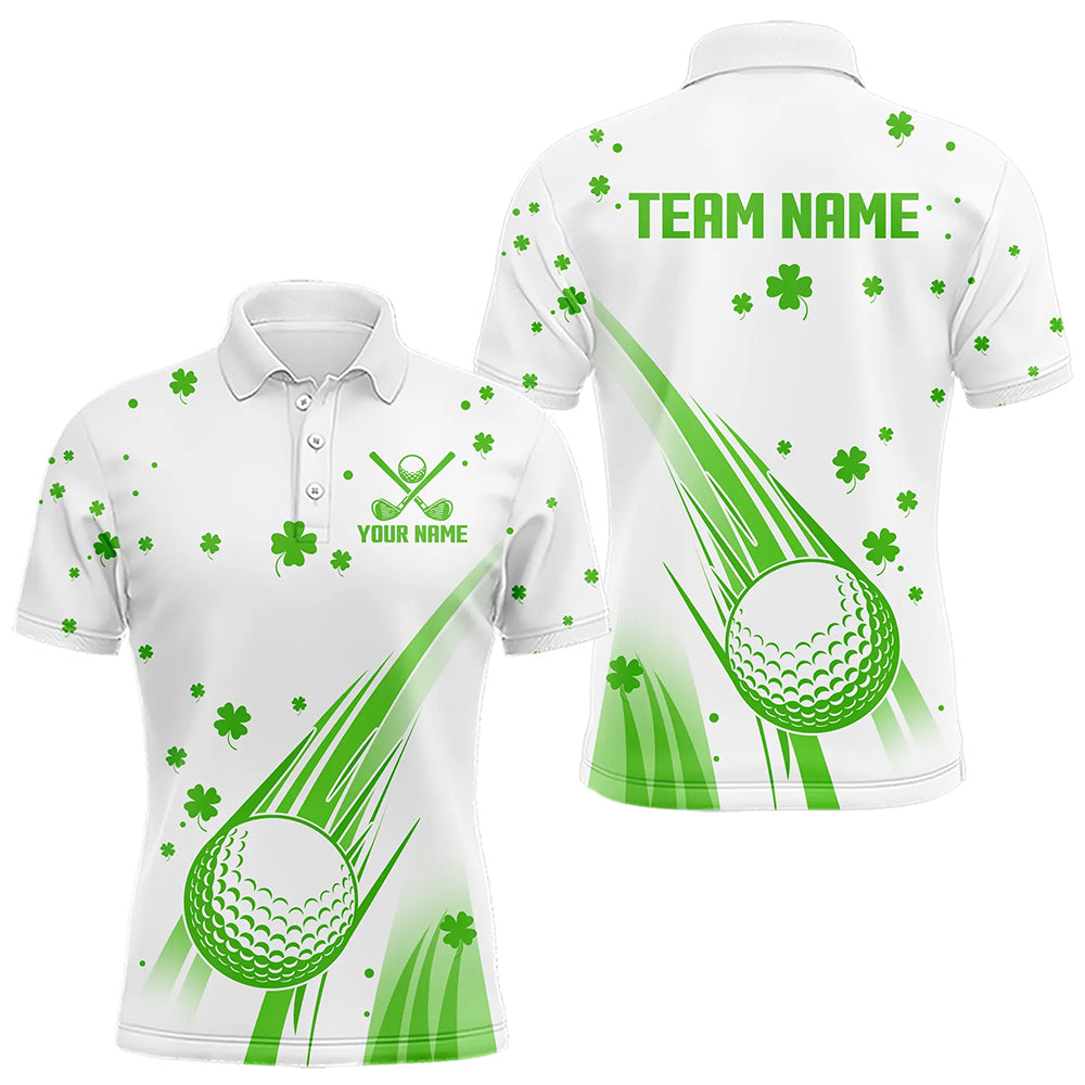 Green and White shamrock Lucky Mens golf polo shirts Custom St Patrick Day golf attire for men NQS9500