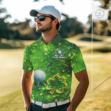 Load image into Gallery viewer, Happy St Patrick's Day Green and Gold Shamrock Mens Golf Polo Shirts Custom Golf Clothes for Men NQS11629