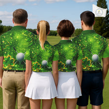 Load image into Gallery viewer, Happy St Patrick's Day Green and Gold Shamrock Womens Golf Polo Shirts Custom Golf Clothes for Ladies NQS11629