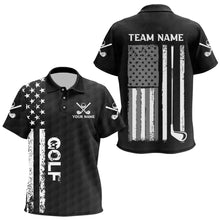 Load image into Gallery viewer, Black and White Retro American Flag Kid golf polo shirts custom patriotic golf gifts for golfer NQS9663