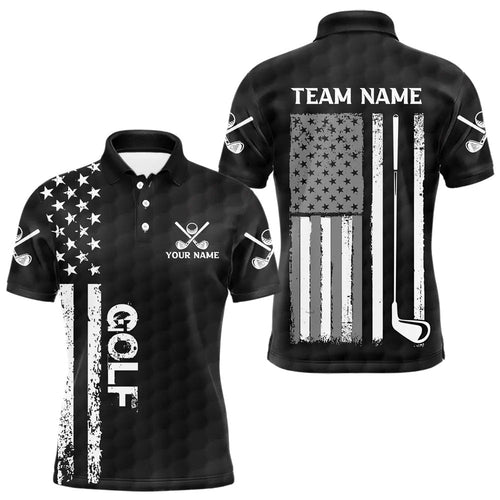 Black and White Retro American Flag Mens golf polo shirts custom team patriotic golf gifts golfer NQS9663
