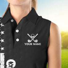 Load image into Gallery viewer, Black and White Retro American Flag Women Sleeveless golf polo shirts custom patriotic golf gifts NQS9663