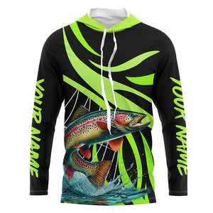 Personalized Rainbow trout Performance Long Sleeve Fishing Shirts, Tournament Fishing Jerseys | Green NQS7449