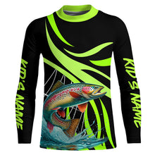 Load image into Gallery viewer, Personalized Rainbow trout Performance Long Sleeve Fishing Shirts, Tournament Fishing Jerseys | Green NQS7449