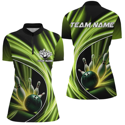 Green Light Bowling Jerseys For Women Custom Ladies Bowling Polo, Quarter-Zip Shirt for Team Bowlers NQS7603