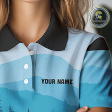 Load image into Gallery viewer, Blue pattern forest Women Disc golf polo shirts Custom team disc golf jerseys for ladies NQS9943