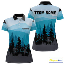 Load image into Gallery viewer, Blue pattern forest Women Disc golf polo shirts Custom team disc golf jerseys for ladies NQS9943