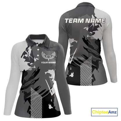 Personalized Gray camo Golf polo shirts for women custom camo golf shirt, unique golf gifts NQS9944