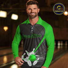Load image into Gallery viewer, Black and Green bowling league jersey custom Mens Bowling Polo, 1/4 zip Shirt, gifts for men bowler NQS10096