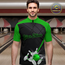 Load image into Gallery viewer, Black and Green bowling league jersey custom Mens Bowling Polo, 1/4 zip Shirt, gifts for men bowler NQS10096