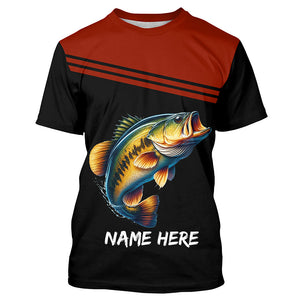 Red and black Bass Fishing Customize name Long sleeve UV protection performance Bass Fishing Shirts NQS2083