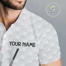 Load image into Gallery viewer, Pink ribbon breast cancer pattern custom name white Mens golf polo shirts, team golf tops for men NQS10421