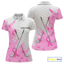 Load image into Gallery viewer, Pink ribbon breast cancer pattern custom name white Women golf polo shirts, team golf tops for ladies NQS10421