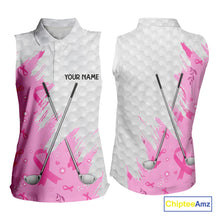 Load image into Gallery viewer, Pink ribbon breast cancer pattern custom name white Women Sleeveless polo shirts team ladies golf top NQS10421