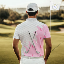 Load image into Gallery viewer, Light Pink ribbon breast cancer pattern custom white Mens golf polo shirts, team golf clubs mens tops NQS10422