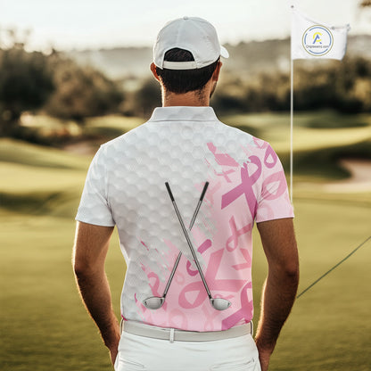 Breast cancer Mens golf polo shirts custom Pink ribbon pattern golf clubs team golf tops for men NQS10423