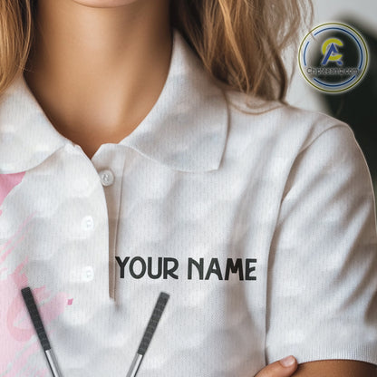 Breast cancer Women golf polo shirts custom Pink ribbon pattern golf clubs team golf tops for ladies NQS10423