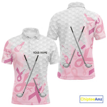 Load image into Gallery viewer, Breast cancer Mens golf polo shirts custom Pink ribbon pattern golf clubs team golf tops for men NQS10423