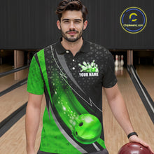 Load image into Gallery viewer, Black and Green Bowling Camo Polo, 1/4 Zip Shirt for Men Custom Team Bowling jerseys, Bowler Outfit NQS10425