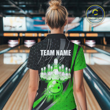Load image into Gallery viewer, Black and Green Bowling Camo Polo, 1/4 Zip Shirt for Women Custom Team Bowling jerseys, Bowler Outfit NQS10425
