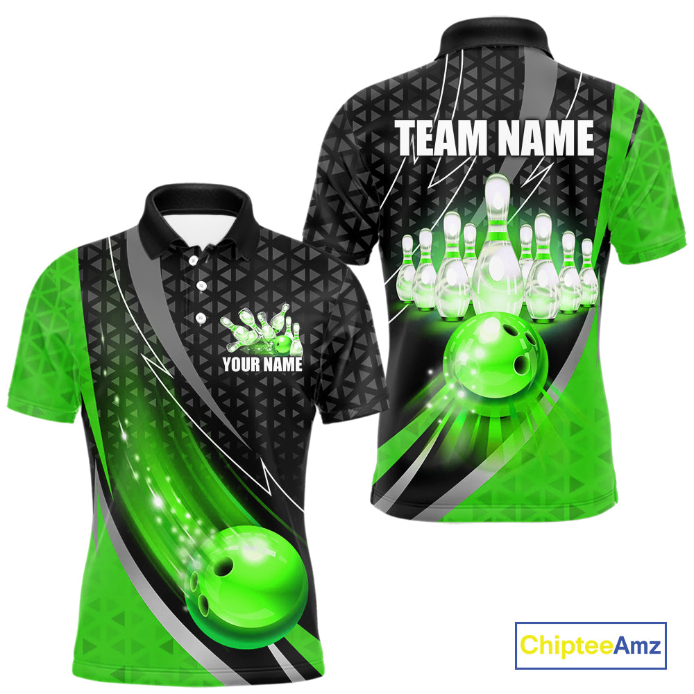 Black and Green Bowling Camo Polo, 1/4 Zip Shirt for Men Custom Team Bowling jerseys, Bowler Outfit NQS10425