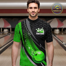 Load image into Gallery viewer, Black and Green Bowling Camo Polo, 1/4 Zip Shirt for Men Custom Team Bowling jerseys, Bowler Outfit NQS10425