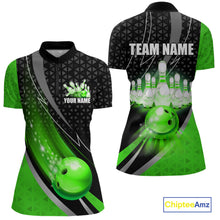 Load image into Gallery viewer, Black and Green Bowling Camo Polo, 1/4 Zip Shirt for Women Custom Team Bowling jerseys, Bowler Outfit NQS10425
