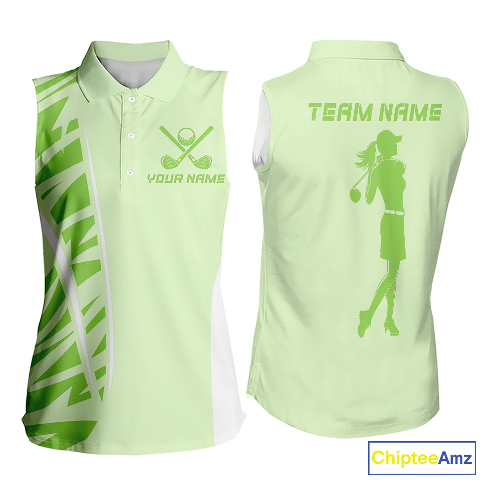 Green Women Sleeveless golf polo shirts custom golf outfits for ladies, Gift for golf lovers NQS10849