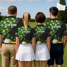 Load image into Gallery viewer, Black and Green shamrock argyle pattern Golf Polo Shirts For Women Custom St Patrick ladies golf top NQS11238