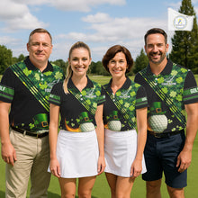 Load image into Gallery viewer, Black and Green shamrock argyle pattern Golf Polo Shirts For Women Custom St Patrick ladies golf top NQS11238