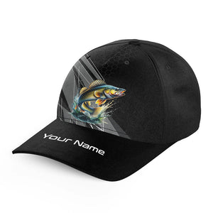 Personalized Black camo Walleye Fishing baseball cap, Walleye fishing hats for men, women NQS9954