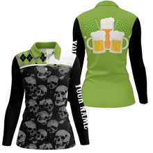 Load image into Gallery viewer, Black Skull argyle plaid pattern Women golf polo shirts custom team beer ladies golf top | Green NQS7813