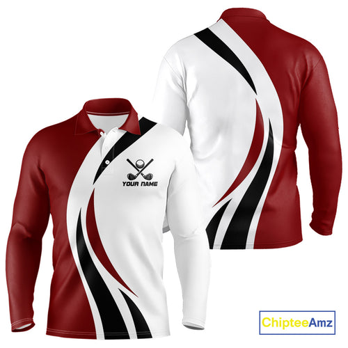 Red and White Men golf polo shirt Custom golf attire for men, gifts for golf lovers NQS10106