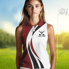 Load image into Gallery viewer, Red and White Women Sleeveless golf polo shirt Custom golf attire for ladies, gifts for golf lovers NQS10106