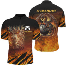 Load image into Gallery viewer, Black And Orange Custom Dragon Flame Bowling Shirts For Men, Dragon Fire Bowling Team Shirts NQS8234