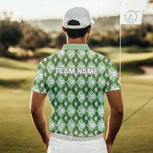 Load image into Gallery viewer, Mens golf polo shirts custom green argyle plaid pattern golf attire for men, golfer gifts NQS10435
