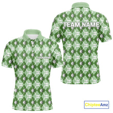 Load image into Gallery viewer, Mens golf polo shirts custom green argyle plaid pattern golf attire for men, golfer gifts NQS10435