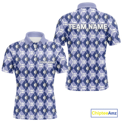 Mens golf polo shirts custom blue argyle plaid pattern golf attire for men, golfer gifts NQS10434