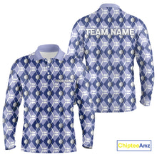 Load image into Gallery viewer, Mens golf polo shirts custom blue argyle plaid pattern golf attire for men, golfer gifts NQS10434