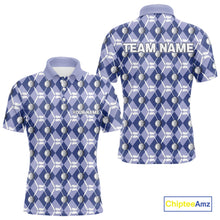 Load image into Gallery viewer, Mens golf polo shirts custom blue argyle plaid pattern golf attire for men, golfer gifts NQS10434