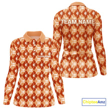 Load image into Gallery viewer, Women golf polo shirts custom orange argyle plaid pattern golf attire for ladies, golfer gifts NQS10436