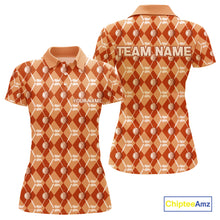 Load image into Gallery viewer, Women golf polo shirts custom orange argyle plaid pattern golf attire for ladies, golfer gifts NQS10436