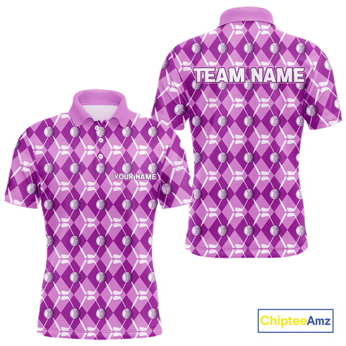 Mens golf polo shirts custom light purple argyle plaid pattern golf attire for men, golfer gifts NQS10437