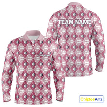 Load image into Gallery viewer, Mens golf polo shirts custom pink argyle plaid pattern golf attire for men, golfer gifts NQS10443