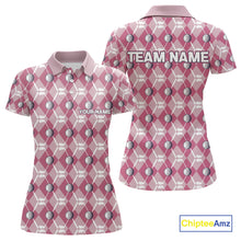 Load image into Gallery viewer, Women golf polo shirts custom pink argyle plaid pattern golf attire for ladies, golfer gifts NQS10443