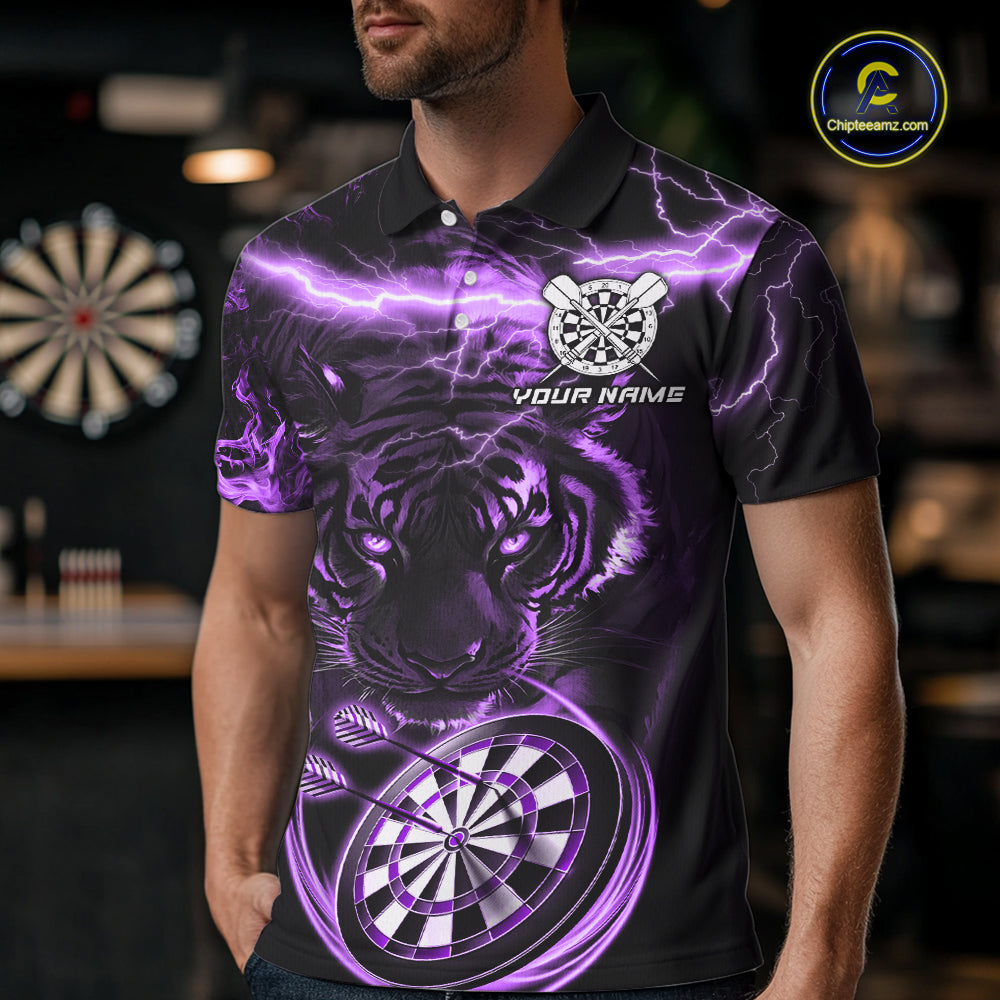 Personalized Purple Lightning Thunder Storm Tiger Darts Shirts For Men Custom Dart Team Jerseys NQS10440