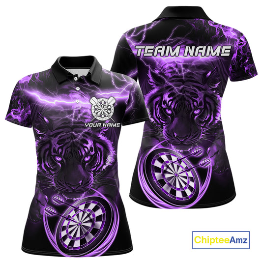 Personalized Purple Lightning Thunder Storm Tiger Darts Shirts For Women Custom Dart Team Jerseys NQS10440