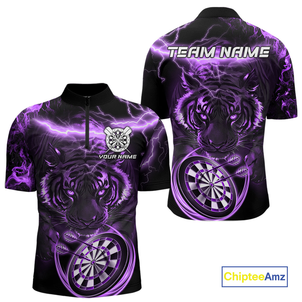Personalized Purple Lightning Thunder Storm Tiger Darts Shirts For Men Custom Dart Team Jerseys NQS10440