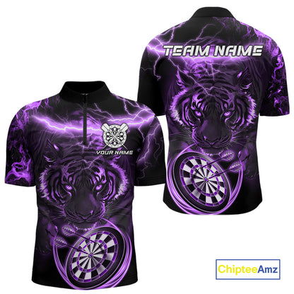 Personalized Purple Lightning Thunder Storm Tiger Darts Shirts For Men Custom Dart Team Jerseys NQS10440